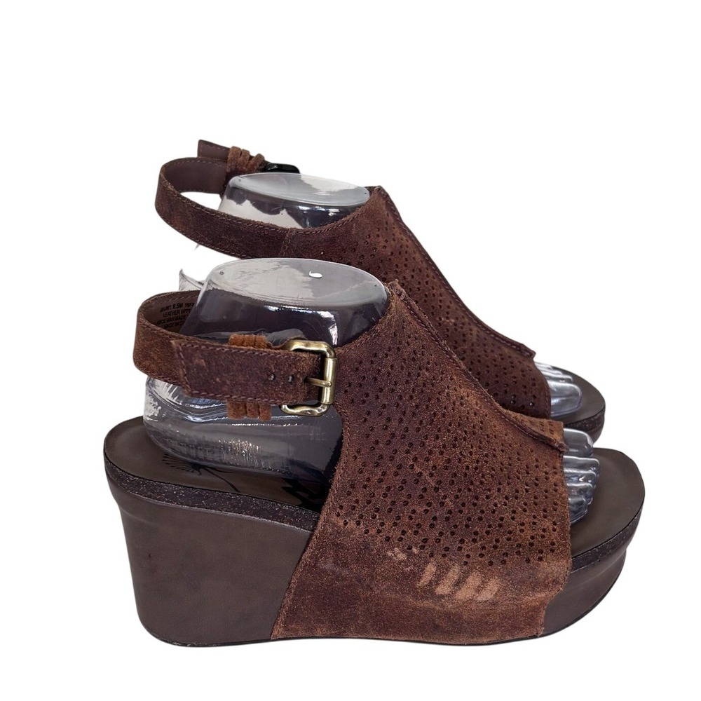 OTBT Womens Jaunt Perforated Wedge Sandals 8.5 Brown Suede Boho Hippie Platform